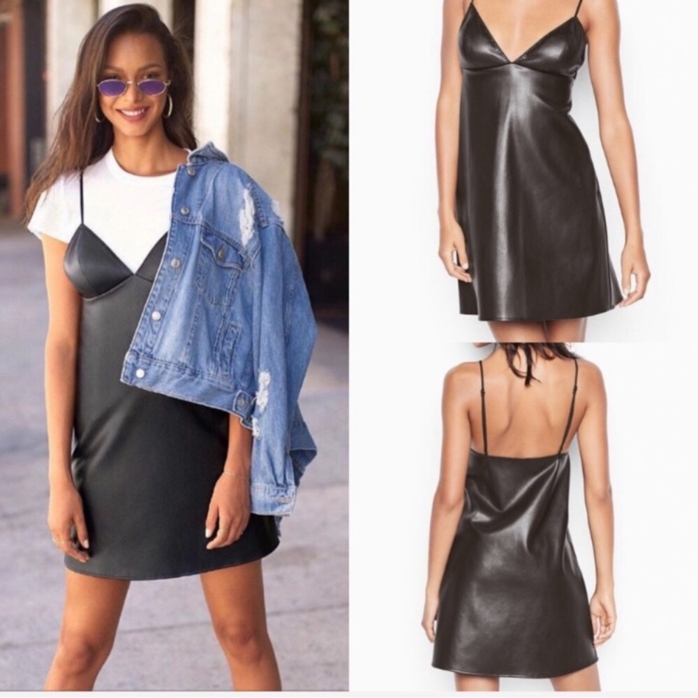 ✨HP✨ VS Faux Leather Slip Dress Vegan Babydoll - Picture 9 of 10